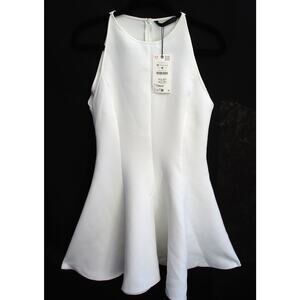 New ZARA ZW Halter Godet Mini Swing Dress White Size M
